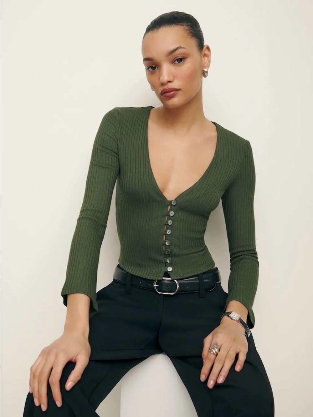 Reformation Gellar Knit Top in Fern Green, Size M